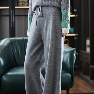 2023 New Woman's Pants Cashmere Trousers Casual Loose Wild Wool Pants Autumn And Winter Knitted Elastic Warm Daks Slack Britches