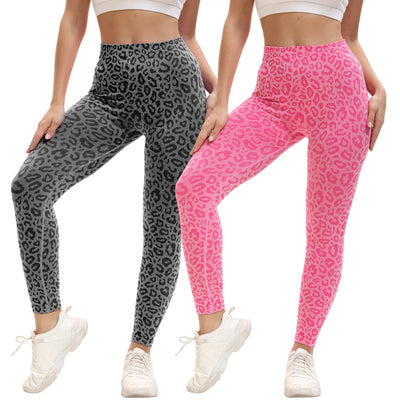 Fitness Leopard Print Leggings For Women High-waisted V-shaped Yoga Pants Abdominal control Soft opaque workout pants