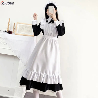 Women Cute Maid Dress Maid Outfit Apron Dress Cross Dressing Housekeeper Dress Japanese Uniforms Halloween Cosplay Costume