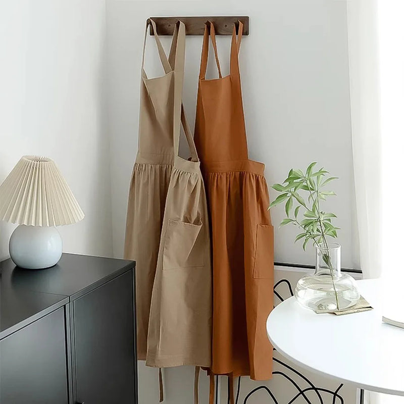 Long Pleated Waterproof Cotton Kitchen Apron for Salon Beauty Women&