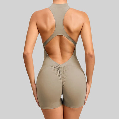 New V Back Scrunch Sports Jumpsuit Women Gym Rompers Sleeveless Sportswear Bodysuits Women Zipper One-Piece Suit Yoga Clothing