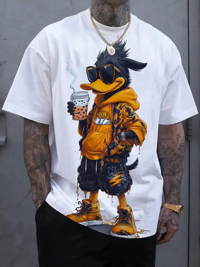 Funny Men's T Shirt Cartoon Duck Print Summer Casual Short Sleeve Pullover Fashion T-shirts Outdoor Male Overszied Clothing