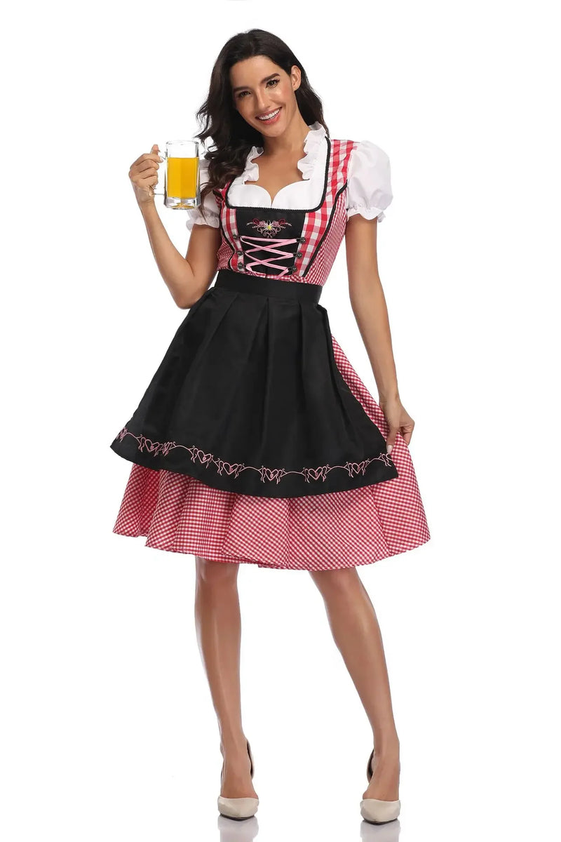 Adult Women Oktoberfest Dirndl Carnival Party Traditional German Bavaria Beer Girl Dress Maid Costume Dress+Apron Outfit