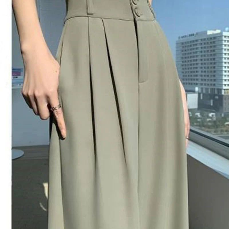 High Waist Wide Leg Pants for Women New Loose Straight Coffee Trousers Autumn Double Buttons Casual Suit Pants Female