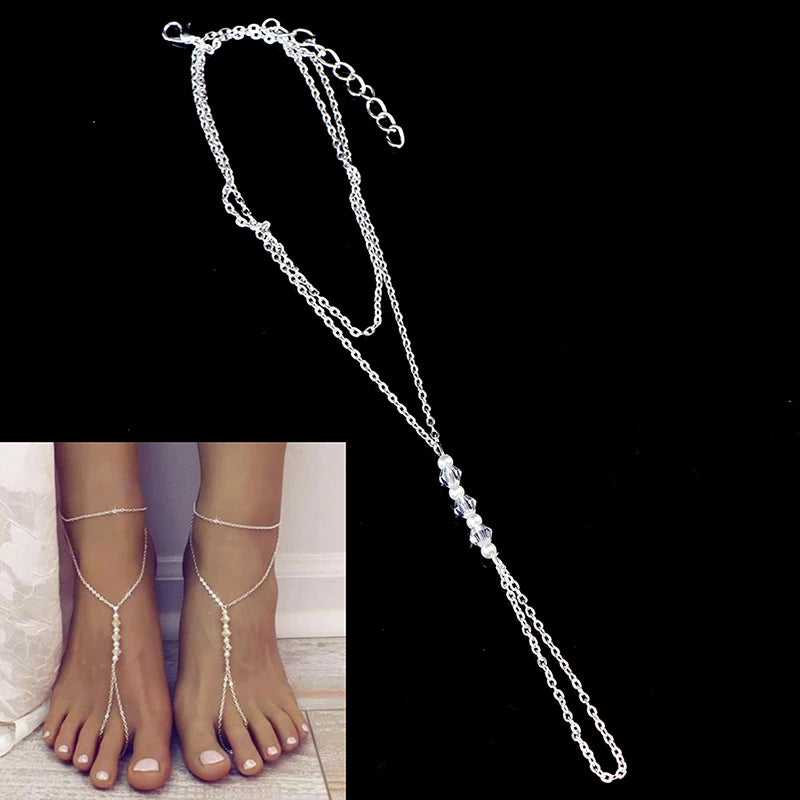 2025 Fashion Pearl Anklet Women Ankle Bracelet Beach Imitation Pearl Barefoot Sandal Anklet Chain Foot Jewelry
