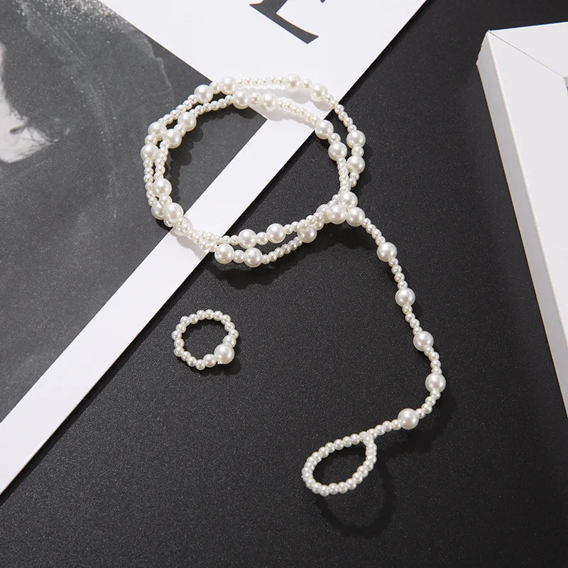 Hot Multi-layer Bracelet Long Pearl Chain Pendant Anklet Sandals Barefoot Beach Foot Bridal Jewelry Wholesale J19