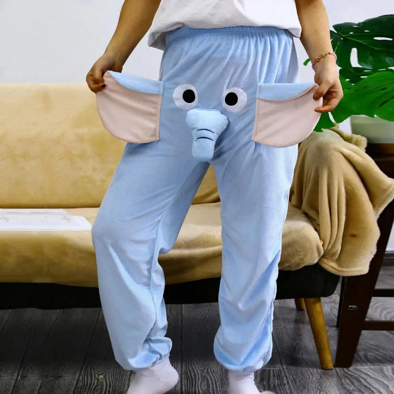 Elephant Pajama Pants Cartoon Pattern Sleepwear Cozy Cartoon Elephant Pattern Pajama Pants for Women Men Wide Leg Lounge Bottoms