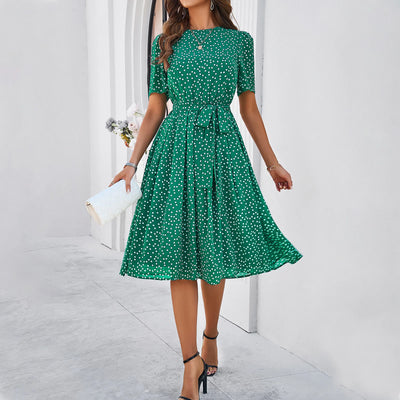 Women's Summer Dress Solid Color Dot Lady's Dress Lace Up Women's Beach Dress Women's Summer Clothing Lady's Party Dresses