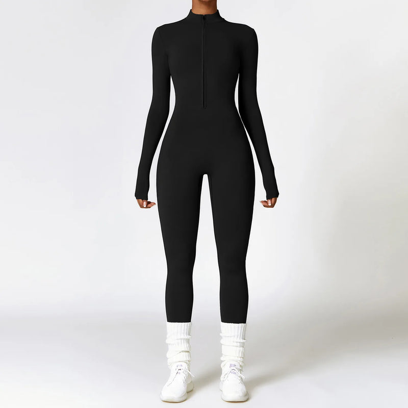 Zipper Yoga Rompers Long Sleeved One-piece Women&