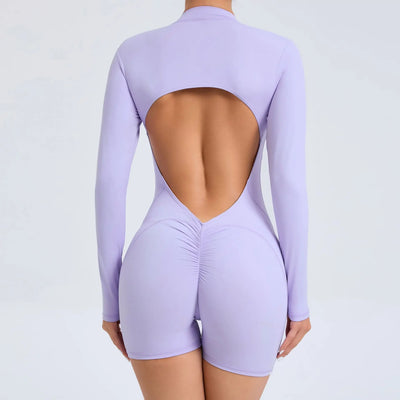 V Back Scrunch One-Piece Suit Push Up Sports Jumpsuit Woman Fitness Zipper Overalls Workout Rompers Women Gym Bodysuits Female