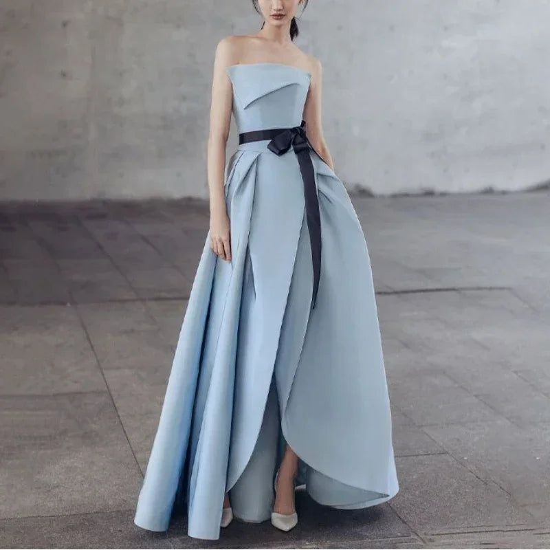 Customized New Summer Simple Satin Wedding Party Dress Elegant Princess Tube Top Strapless Evening Dress Banquet Robe Fashion Pr