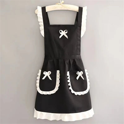 Cute Japanese Apron Maid Dress with Waistband Kitchen Household Restaurant Workwear for Women  Coffee Overalls Apron