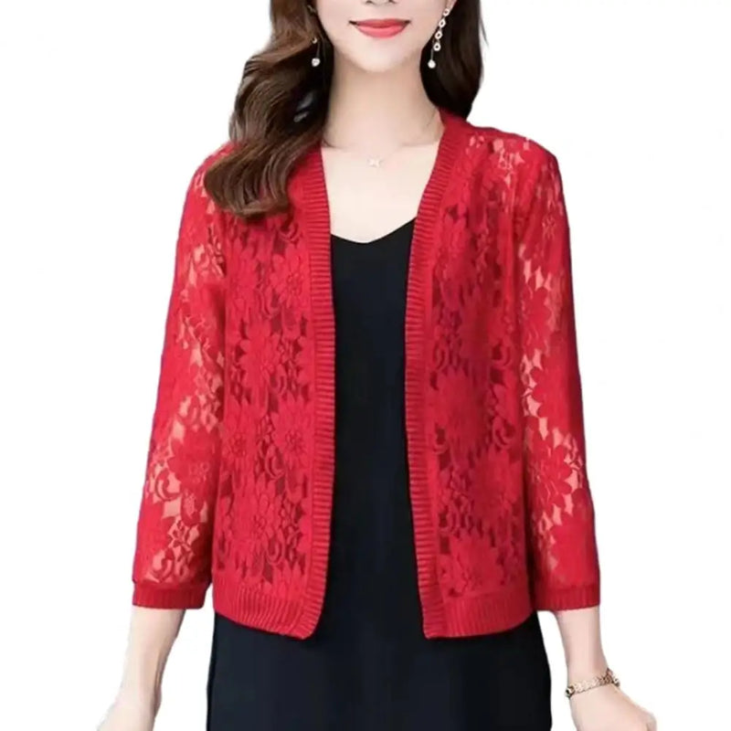 Fashionable Women Summer Lace Cardigan  Sheer M to 4XL Women Short Lace Cardigan  Ladies Summer Top Cover Up