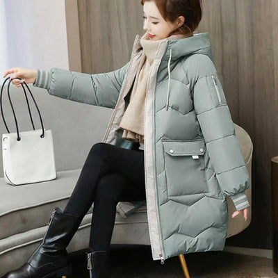 2023 New Women Long Down Cotton Jacket Korean Loose Cotton Coat Winter Thicken Warm Women Parkas Winter Female Hooded Coat