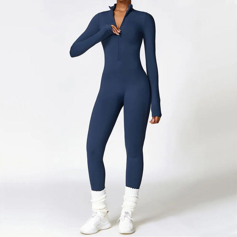 Zipper Yoga Rompers Long Sleeved One-piece Women&