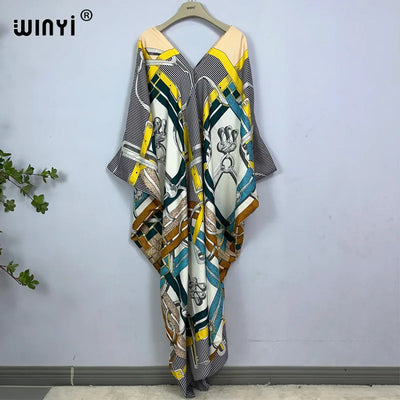 2023 Print Caftans for Women NEW fashion Beachwear WINYI Maxi robes beach V-neck Bohemian long dress Middle East Casual kaftan