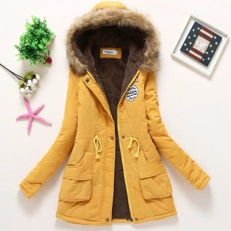 Hooded Wadded Coat Slim Parka Cotton-Padded Jacket Overcoat Winter Women Jacket Medium-Long Thicken Outwear