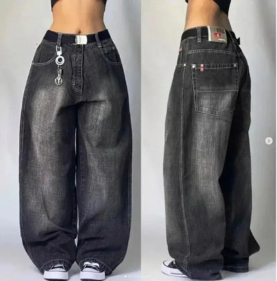 2024 American New Retro Street Hip-hop Loose Jeans Female Y2K Harajuku High Waist Wide Leg Pants Gothic Wide Pants Street Pants