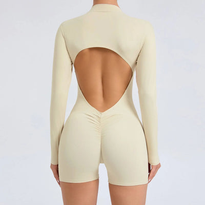 V Back Scrunch One-Piece Suit Push Up Sports Jumpsuit Woman Fitness Zipper Overalls Workout Rompers Women Gym Bodysuits Female