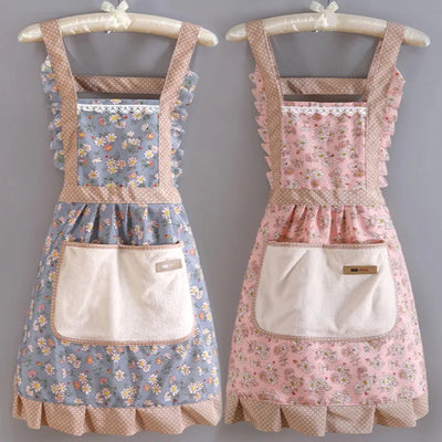 Fashion Women Floral Apron Cooking Female Adult Waist Thin Breathable Male Work Cotton Canvas Floral Style Home Kitchen