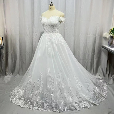 Customized White Off the Shoulder Plus Size Vestido De Noiva Wedding Dress Train Custom Made Plus Size Bridal Tulle Mariage