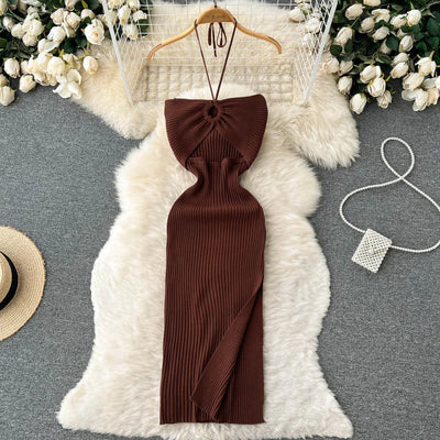 YuooMuoo Chic Fashion Sexy Package Hips Split Knitted Summer Dress 2025 Women Slim Elastic Bodycon Party Dress Streetwear Outfit