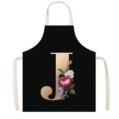 26 Initials Flower Print Kitchen Apron A-Z Letter Women Cooking Aprons BBQ Chef Waiter Home Baking Cleaning Tool Pinafore