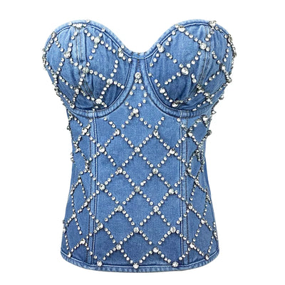 SXTHAENOO Women Sexy Fashion Crop Top Diamond Flower Strapless Vest Bustier Bra Night Club Party Tank Top Female Ropa De Mujer