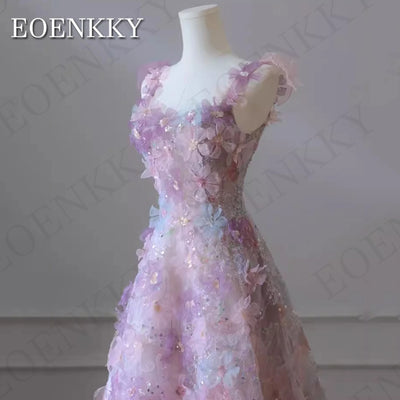 EOENKKY Exquisite 3D Flowers Prom Dresses Glitter Sequin A Line Spaghetti Strap Wedding Party Dress فساتين سهره فاخره Customized