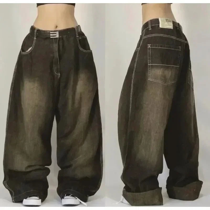 2024 American New Retro Street Hip-hop Loose Jeans Female Y2K Harajuku High Waist Wide Leg Pants Gothic Wide Pants Street Pants