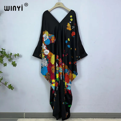 2023 Print Caftans for Women NEW fashion Beachwear WINYI Maxi robes beach V-neck Bohemian long dress Middle East Casual kaftan