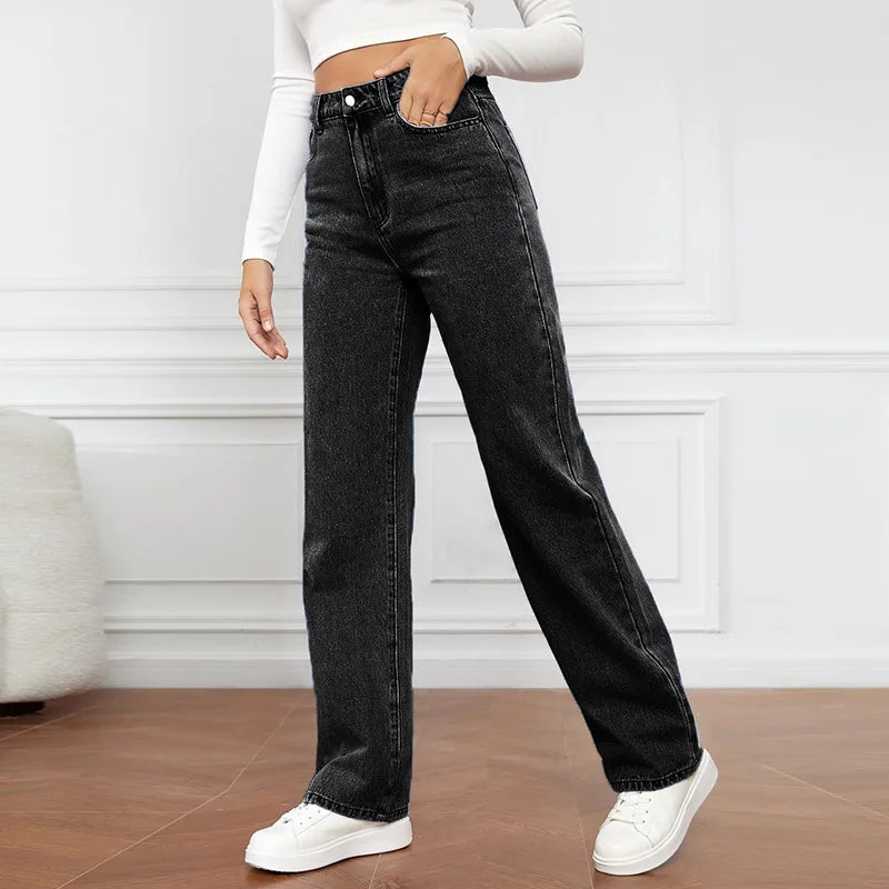 Europe and America New Fashion Washed High-waisted Jeans, Women&