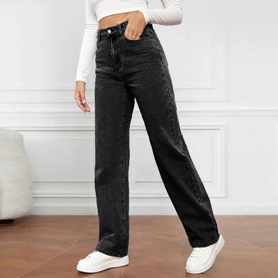 Europe and America New Fashion Washed High-waisted Jeans, Women's Spring and Summer New Straight Pants, Casual Wide-leg Pants