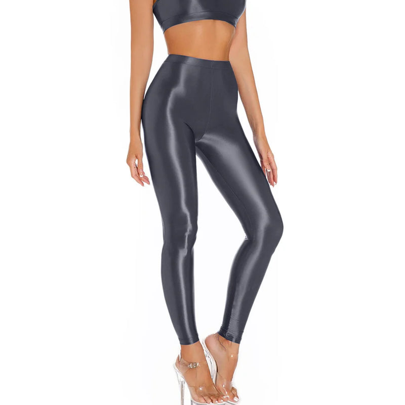 Sexy Shiny Pencil Pants Elastic Oil Glossy Tight Smooth Sheer See Through Leggings Dance Tights Candy Color Leotard