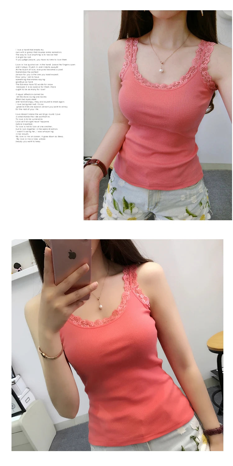 2024 Summer Top Women Sleeveless Lace Tank Top Sexy Women&