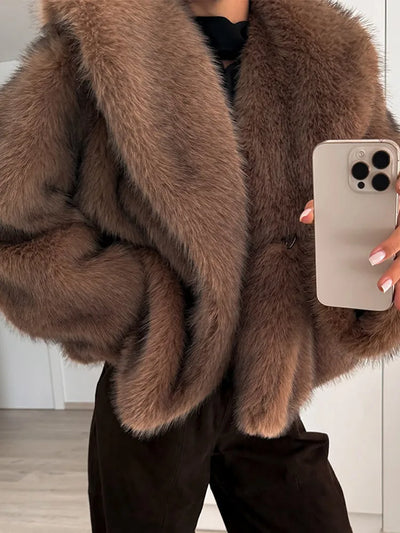 Oversized Brown Fluffy Faux Fur Coats For Women Winter Autumn Loose Lapel Cardigan Jacket 2024 New High Street Warm Outwear