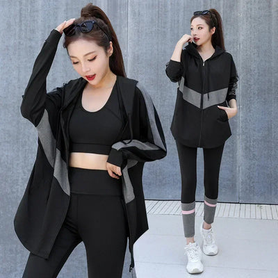 Jacket Sports Bra Leggings 3 Piece Set Women's Tracksuit, Training and Exercise Workout Gym Push Up Yoga Sportswear Suit Fitness