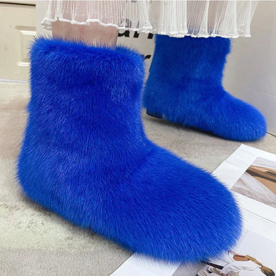 Women's Winter Snow Boots Outdoor Luxury Furry Non-Slip Women Winter Shoes Woman Mink Fur Warm Platfrom Shoes New Fashion Bottes