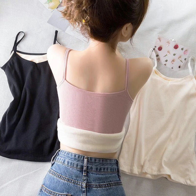 Women Winter Warm Underwear Solid Color Thermal Casual Nightwear Sexy Elasticity Female Thin Velvet T-Shirt Sleeveless Tops