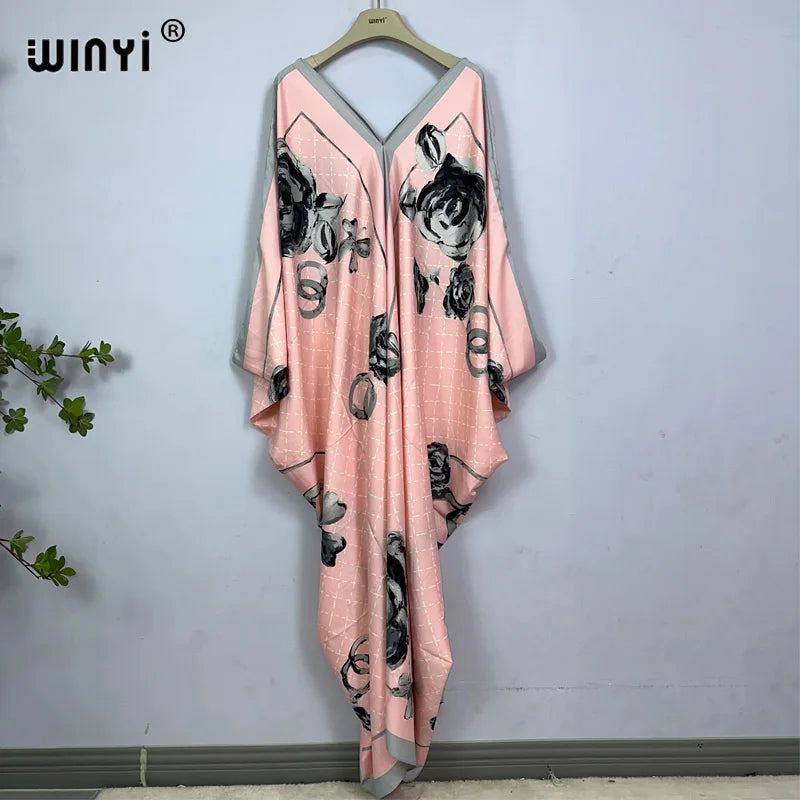 2023 Print Caftans for Women NEW fashion Beachwear WINYI Maxi robes beach V-neck Bohemian long dress Middle East Casual kaftan