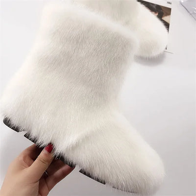 Women's Winter Snow Boots Outdoor Luxury Furry Non-Slip Women Winter Shoes Woman Mink Fur Warm Platfrom Shoes New Fashion Bottes