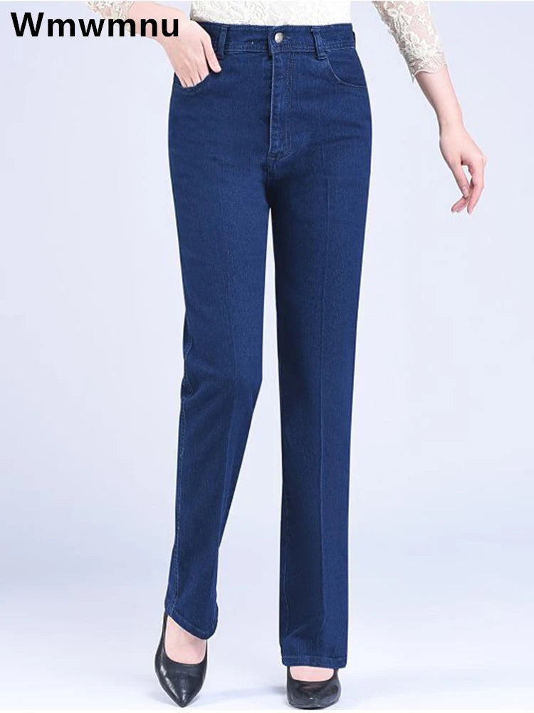 Middle Aged Baggy Denim Pants Women Casual Big Size 28-38 Straight Jeans Mom High Waist Stretch Vaqueros Elegant Retro Jeansy