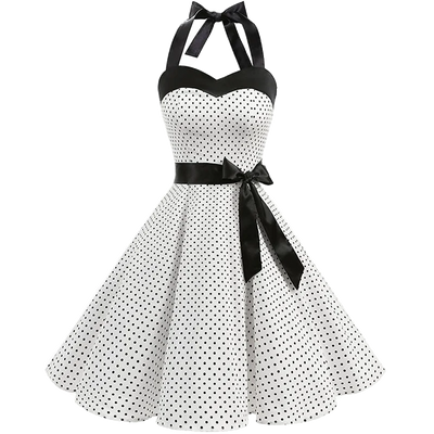 Women Polka Dot Print Summer Dress Sexy Retro White Halter Vintage Dress Robe Femme Pin Up Rockabilly Party Dress