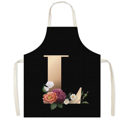 26 Initials Flower Print Kitchen Apron A-Z Letter Women Cooking Aprons BBQ Chef Waiter Home Baking Cleaning Tool Pinafore