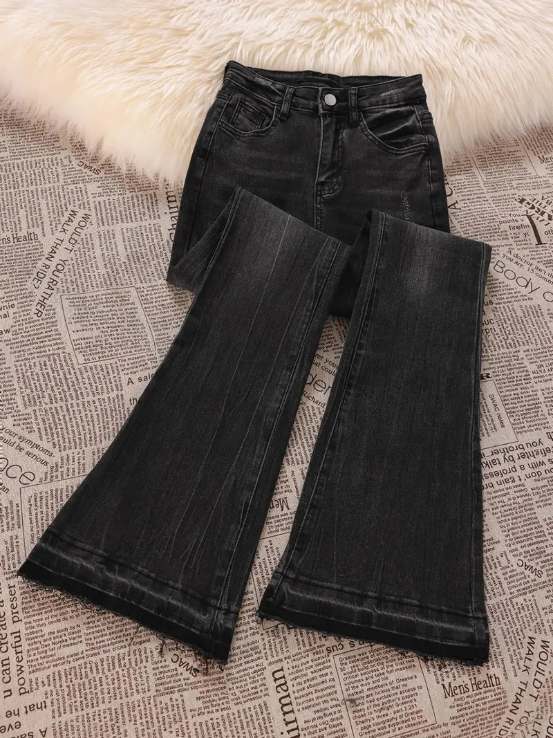 90s Retro Trend American Classic Embroidered Women Jeans Elastic Fashion Leisure Tassel Slim Harajuku Korean New Bell Bottoms