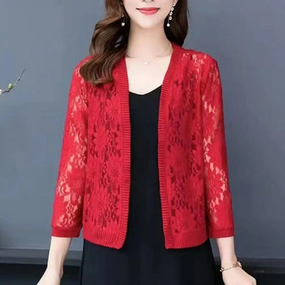 Fashionable Women Summer Lace Cardigan  Sheer M to 4XL Women Short Lace Cardigan  Ladies Summer Top Cover Up