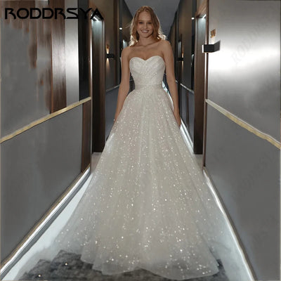 RODDRSYA Свадебное платье  Sparkle Tulle Princess Wedding Dresses Romantic Strapless A-line Bridal Party Illusion Lace Up Back