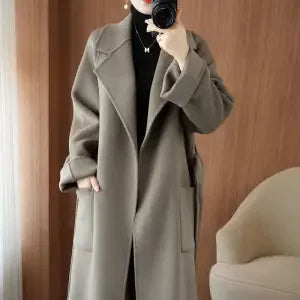 100% Pure Wool Double-Sided Cashmere Coat Women Winter New Mid-Length Loose Fashion Pockets Woolen Jacket Female Overcoat B551