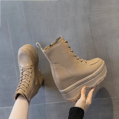 Fujin 10cm 12cm Women Casual PU Leather Woman Platform Wedge Ankle Boots Spring Autumn Shoes Chunky Sneakers Winter Plush  Shoes