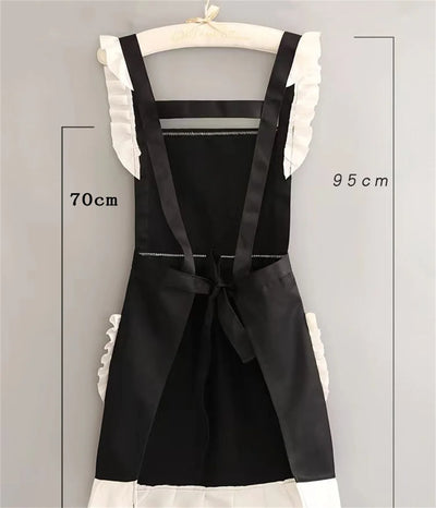 Cute Japanese Apron Maid Dress with Waistband Kitchen Household Restaurant Workwear for Women  Coffee Overalls Apron